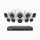 H800 - Zestaw do Monitoringu PoE 10 Kamery (2 Tubowa & 8 Kopułkowa) 4K z 16-Kanałowy Rejestratorem NVR, Noktowizor kolorowy i IR, 1/2.4" progresywny sensor CMOS, Identyfikacji osób lub pojazdów, Wbudowany mikrofon, IP67, Obsługuje RTSP i ONVIF